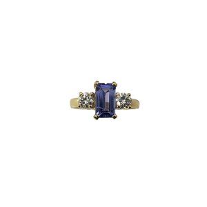 14 Karat Yellow Gold Amethyst and Diamond Ring Size 6 GAI Certified #12083